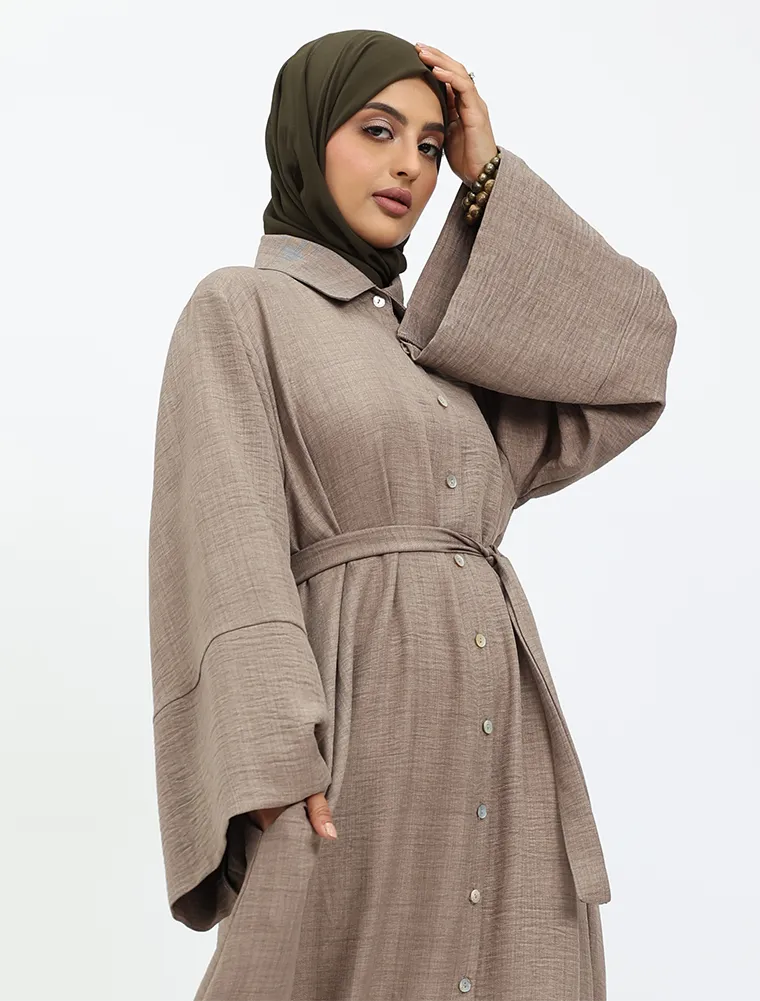 Mocha Linen Feel Collar Shirt